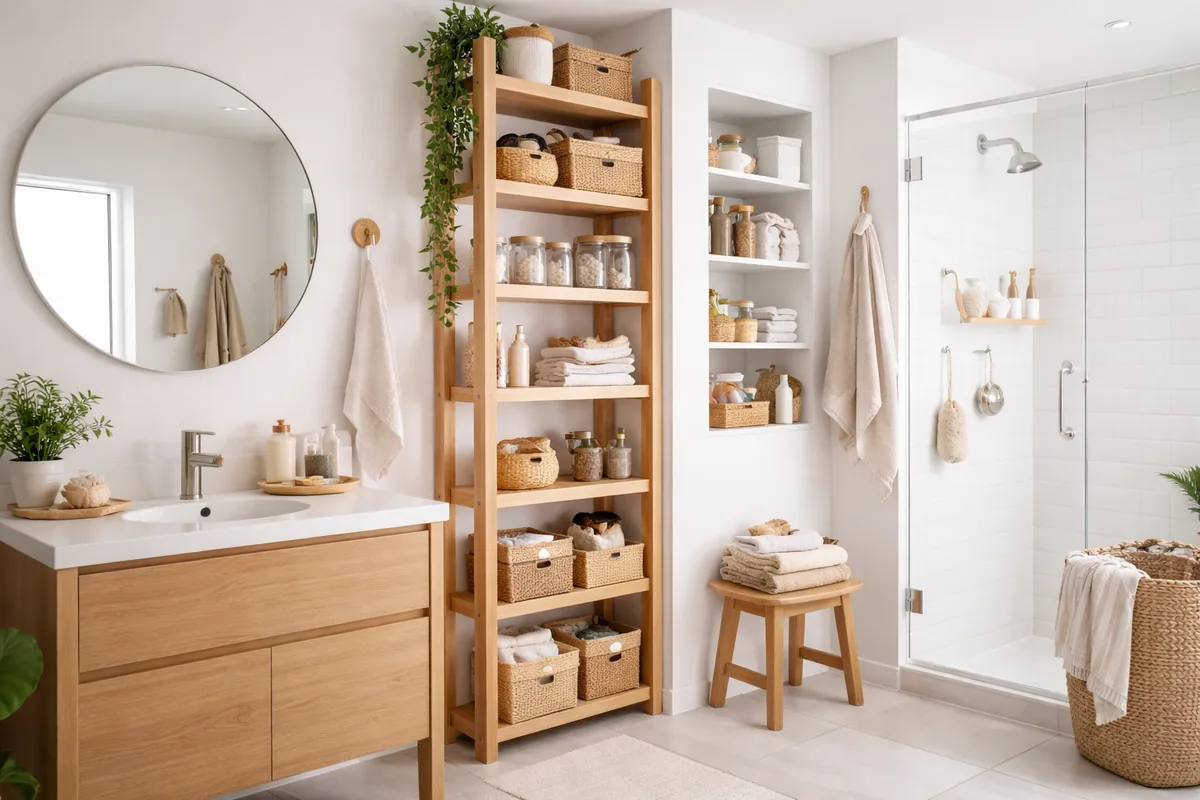 Can you use vertical space in a bathroom for storage?